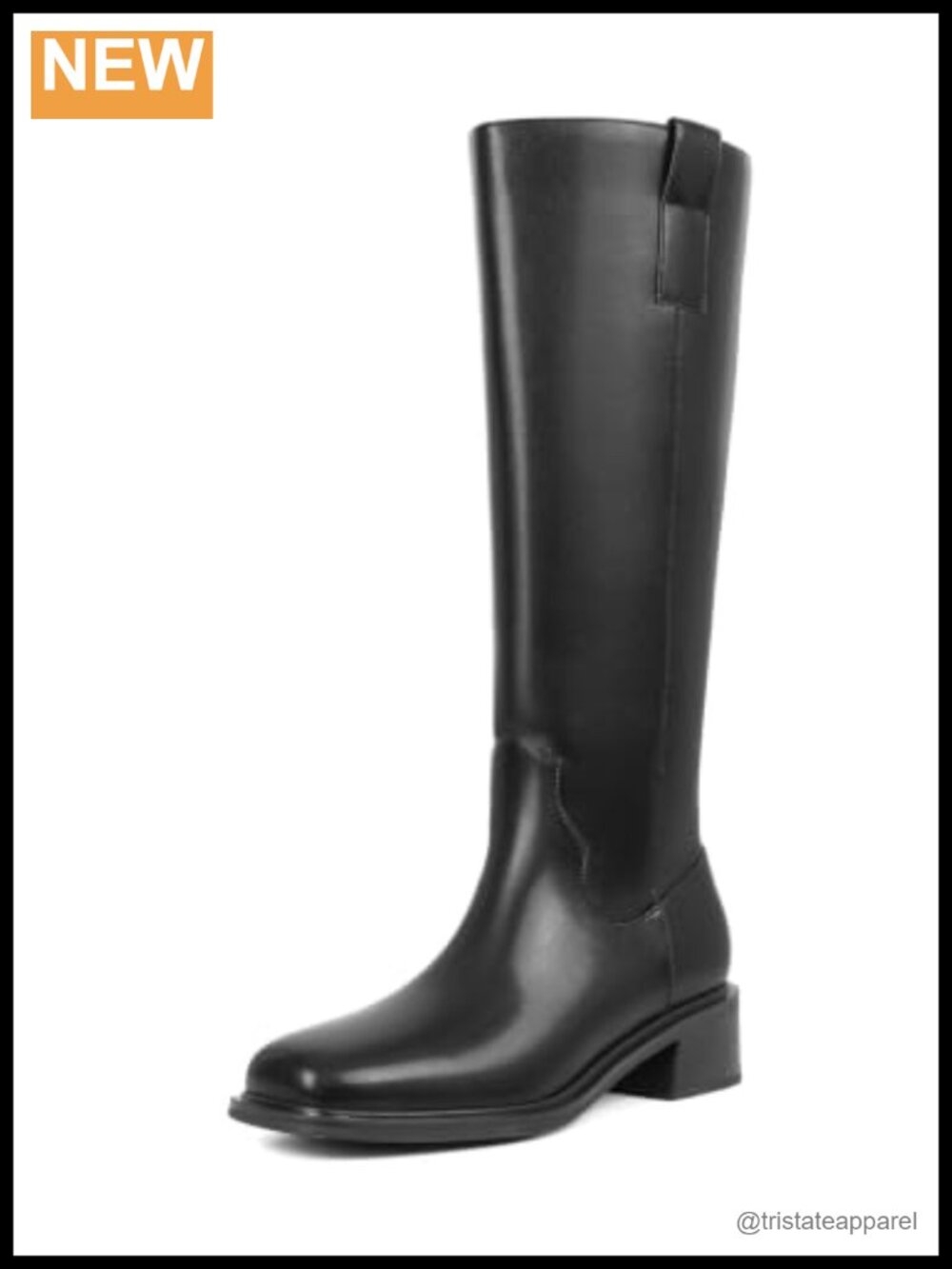 Women's Knee High Square Toe Block Heel Boots Faux Leather Full Side Zip